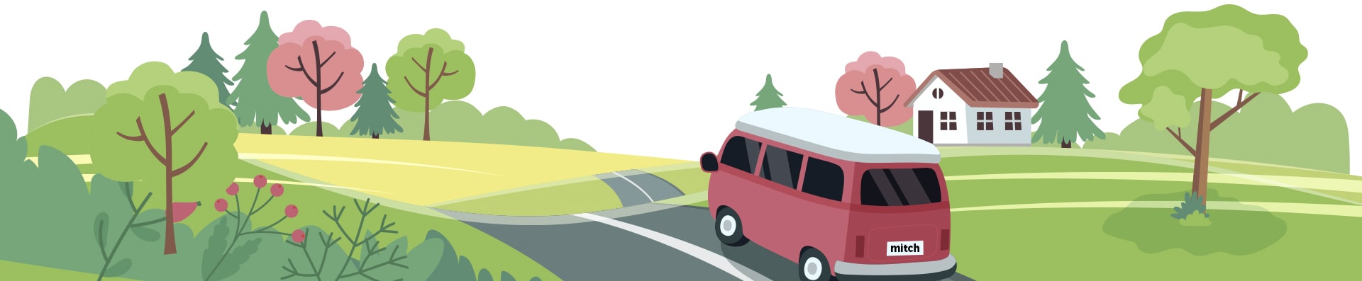 cartoon van driving over hills