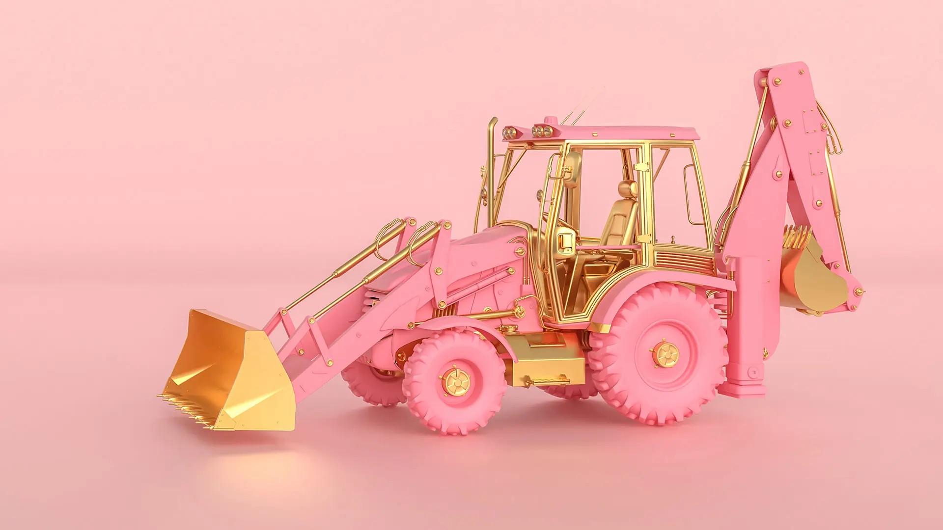 pink and gold excavator toy on light pink background