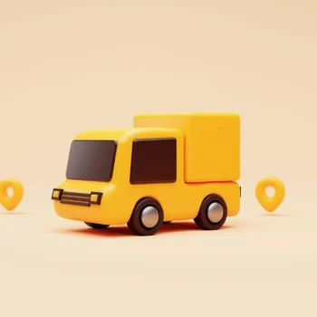3d render image of yellow truck on yellow background with location pins floating
