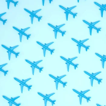 3d render model airplanes on light blue background