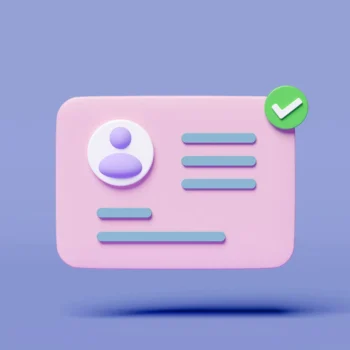 3d image of pink ID card floating on periwinkle background