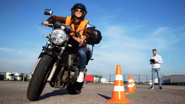 Student on motorcycle at advanced rider training course