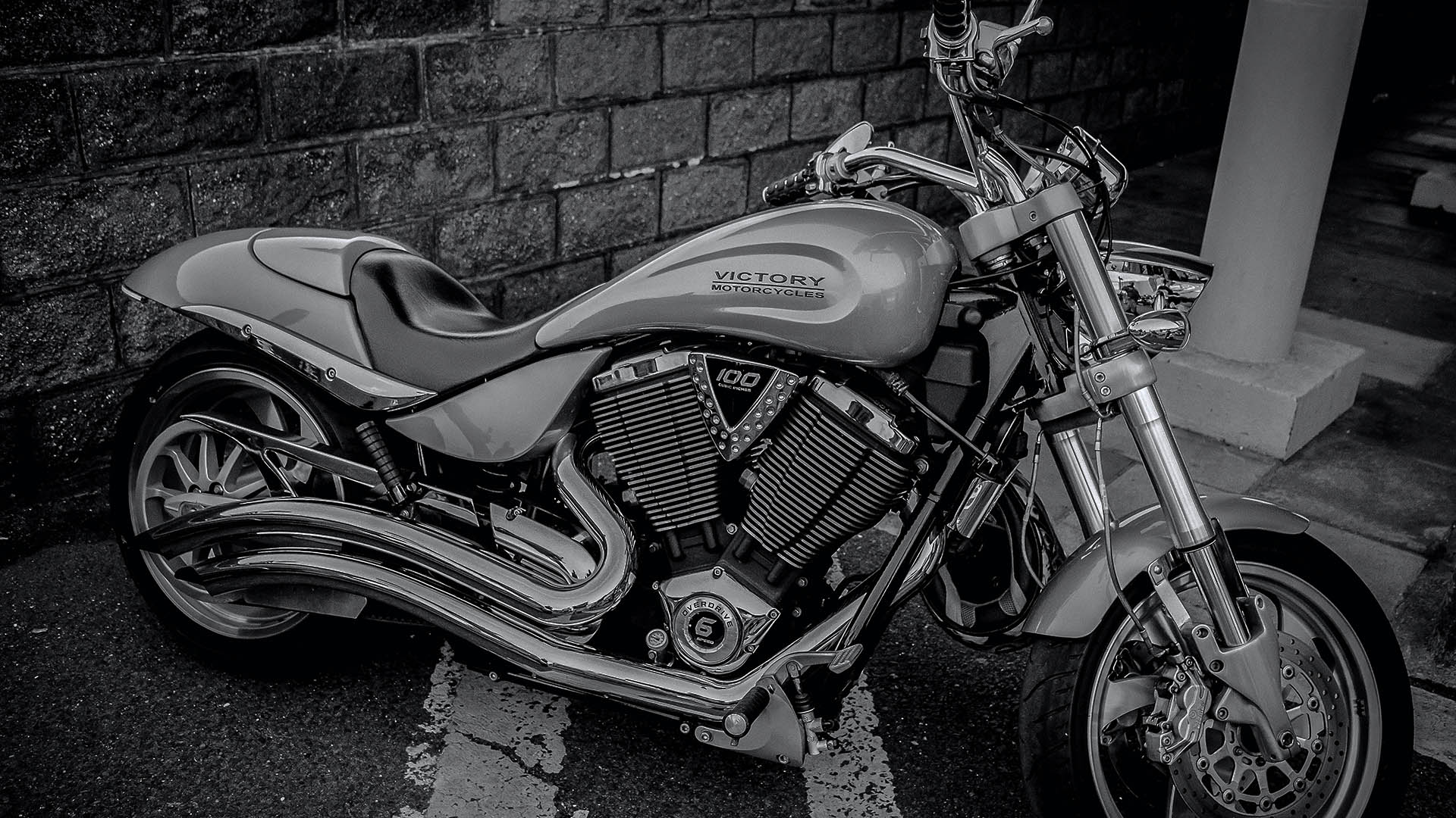 Victory motorcycle in black and white