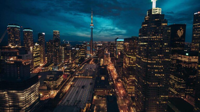 Aerial view of Toronto at night