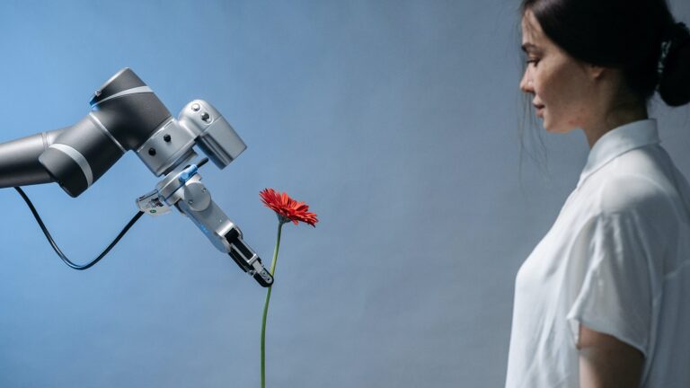 machine learns how to give single flower to woman