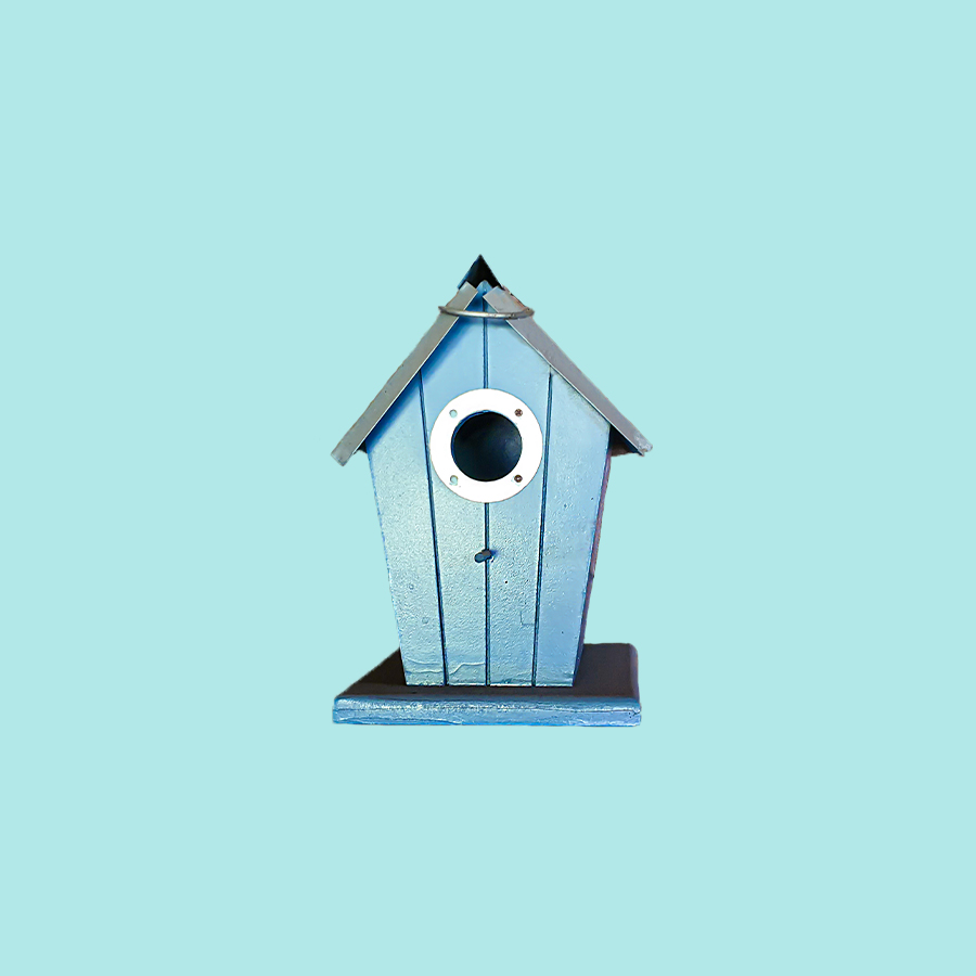 Blue painted birdhouse