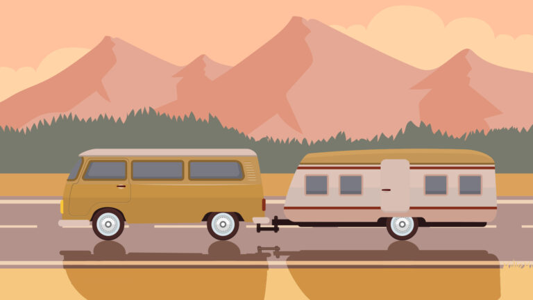 Recreational vehicle riding along on a road