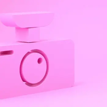 Pink car dash cam icon isolated on pink background