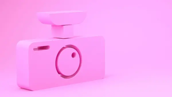 Pink car dash cam icon isolated on pink background