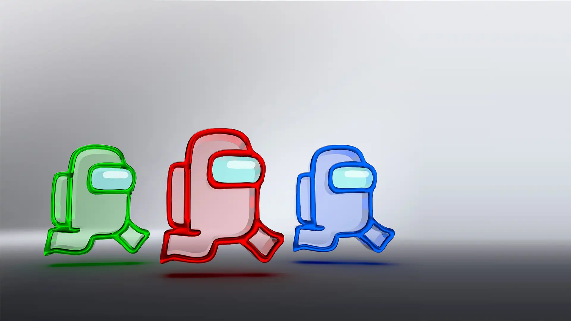 Among Us colorful 3d character design in glass and white background.