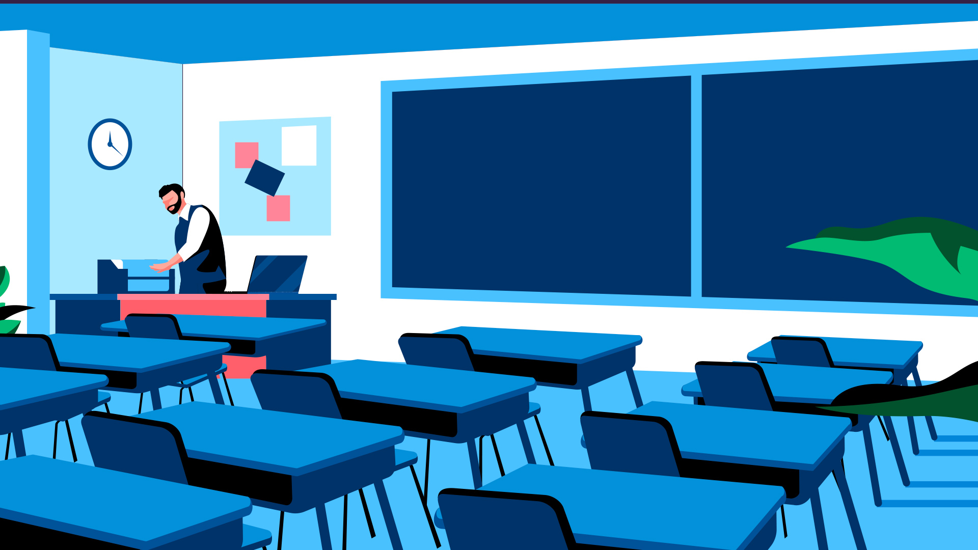 Tutor in classroom preparing lessons