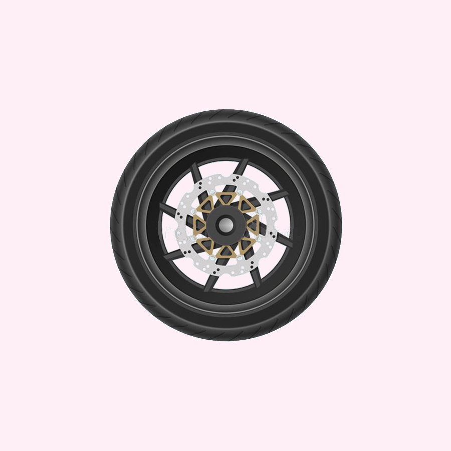 Motorcycle wheel on a light pink background