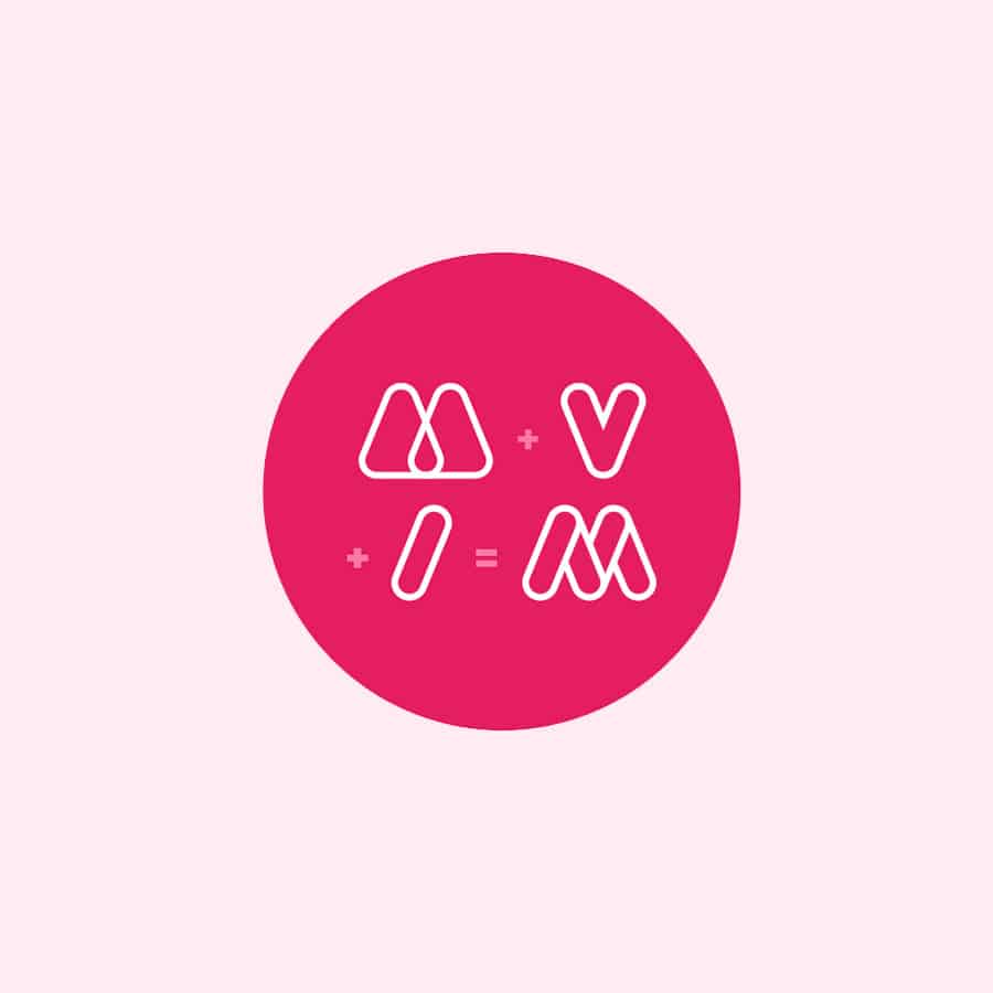 Hearts and mountains Mitch logo on a pink background