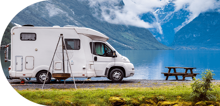 Motorhome with mountains in background