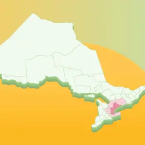 Map of Ontario highlighting the GTA and surrounding regions.