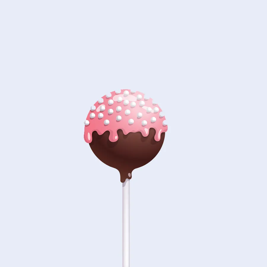 Cake pop on light periwinkle colored background.