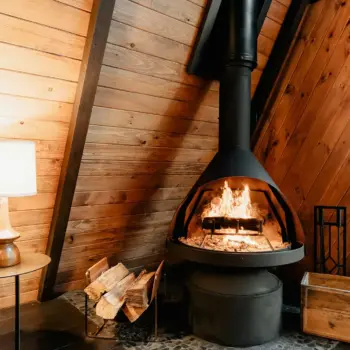 Wood stove in a living room.