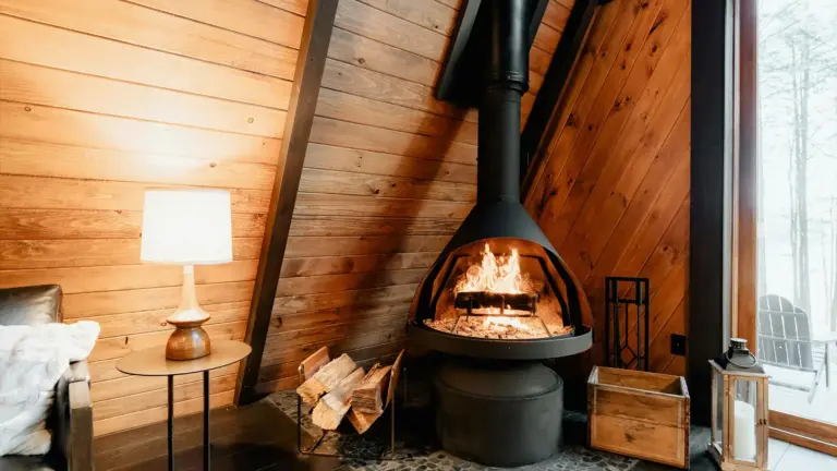 Wood stove in a living room.