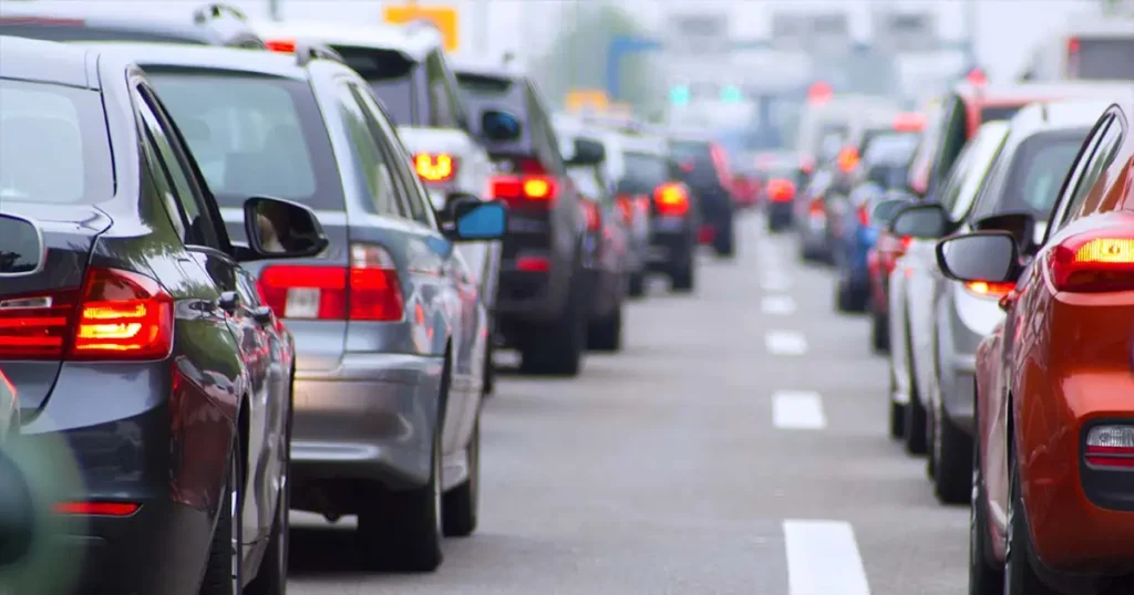 Congested traffic on a highway.