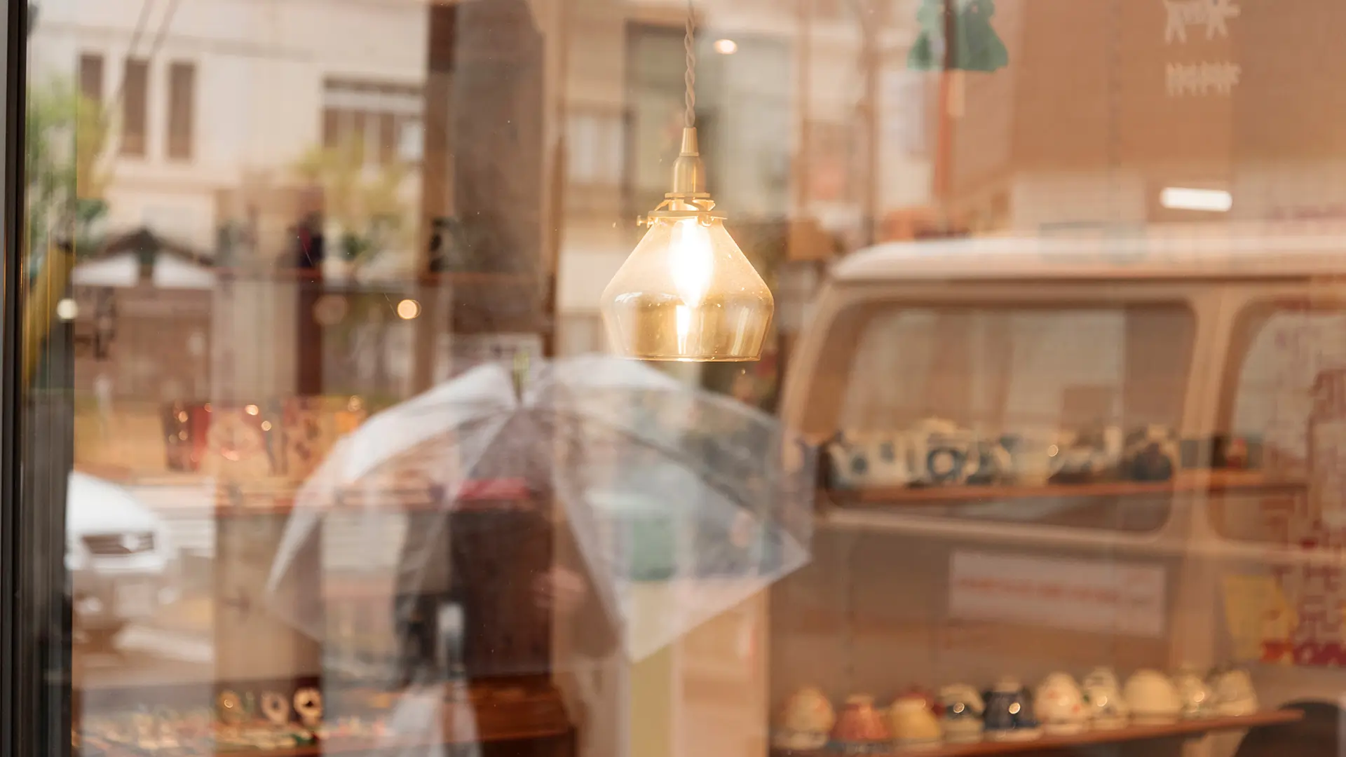 Storefront on a rainy day.