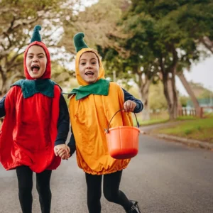 Children trick-or-treating on Halloween.