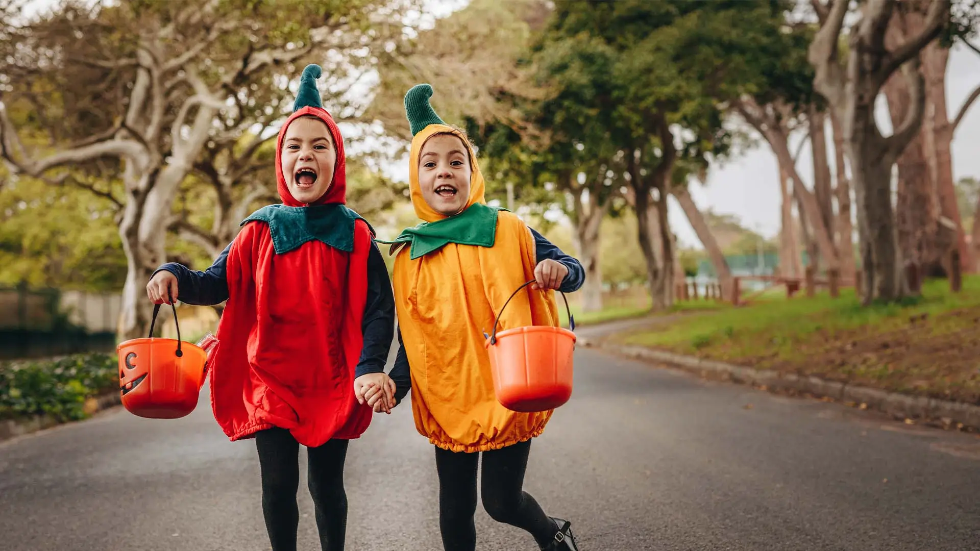 Children trick-or-treating on Halloween.