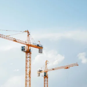 Building cranes at construction site.