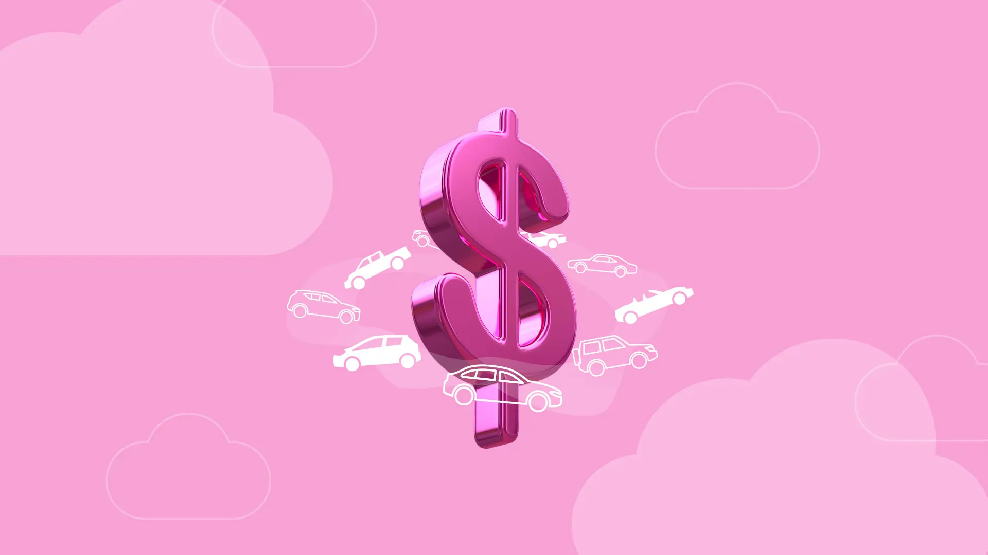 Pink dollar sign floating in clouds.