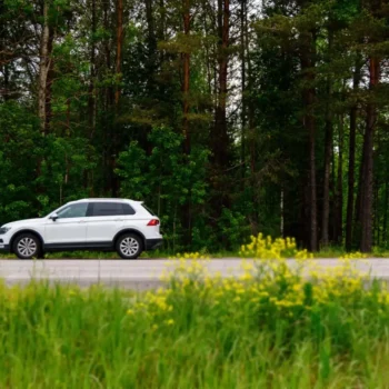 Car on the road in Ontario during the Spring.